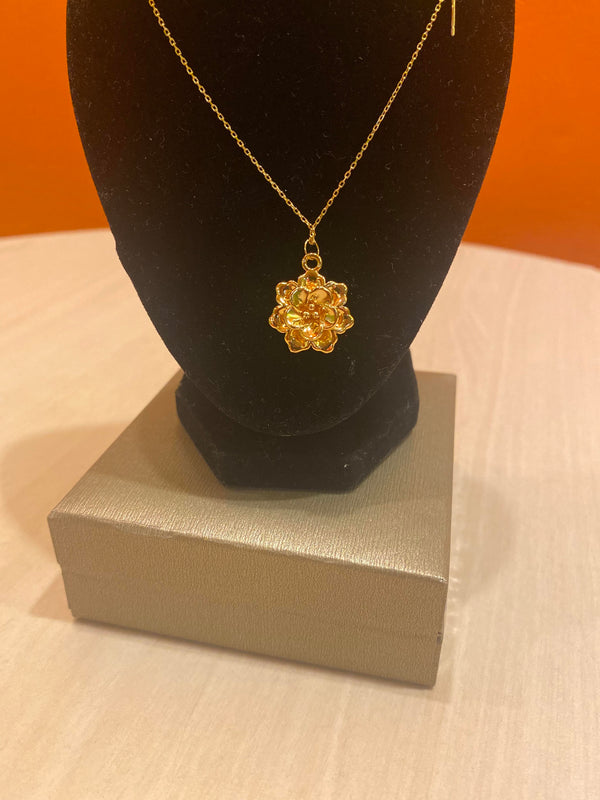 18K Real Flower Pendant with Chain