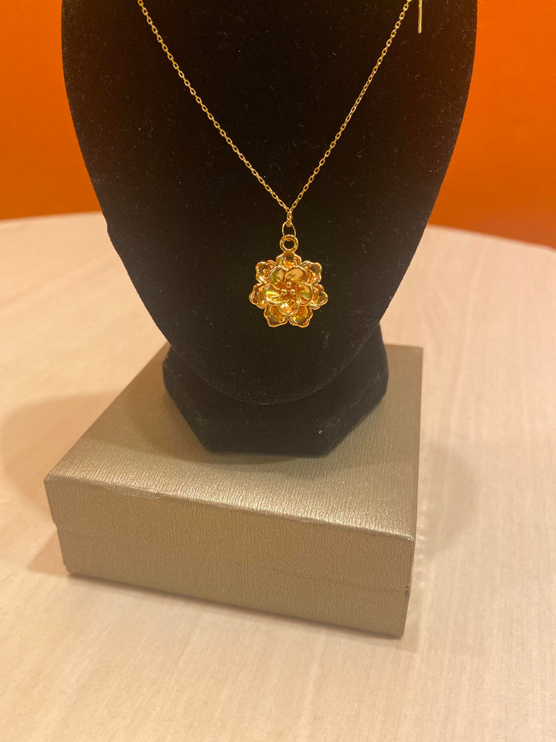 18K Real Flower Pendant with Chain