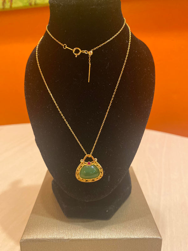 18K Real Money Bag with Jade Stone